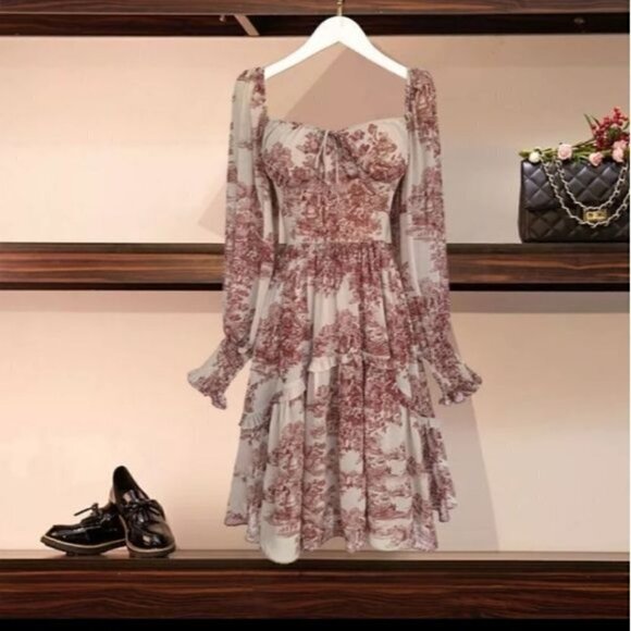 BEIGE FRENCH VINTAGE FLORAL DRESS - Picture 6 of 16